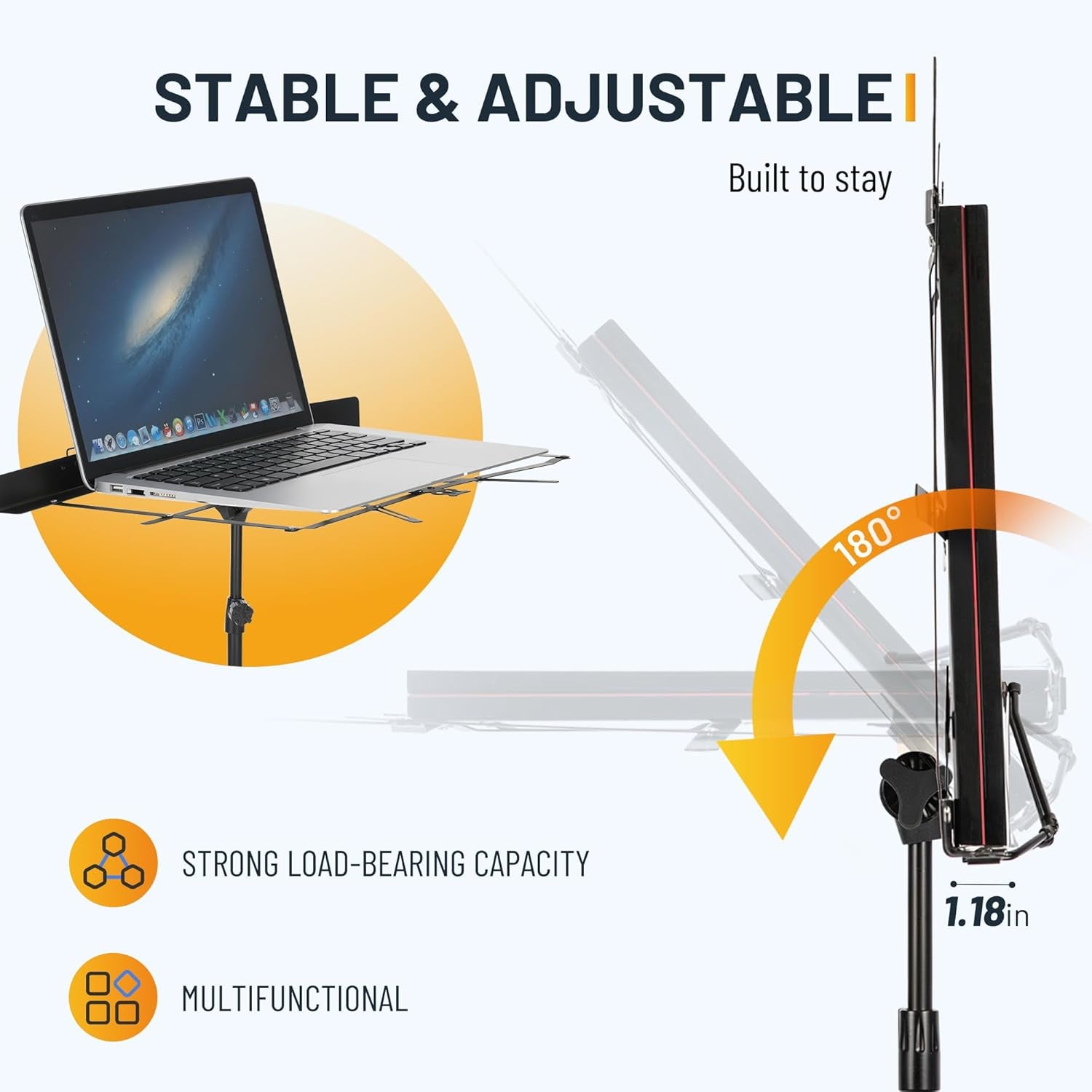 Portable Sheet Music Stand: Dual Use Desktop Book Holder Folding Lightweight Extra Stable Reinforced with Carrying Bag and Clip for Students Musicians Height Adjustable up to 54.3" CMS0204