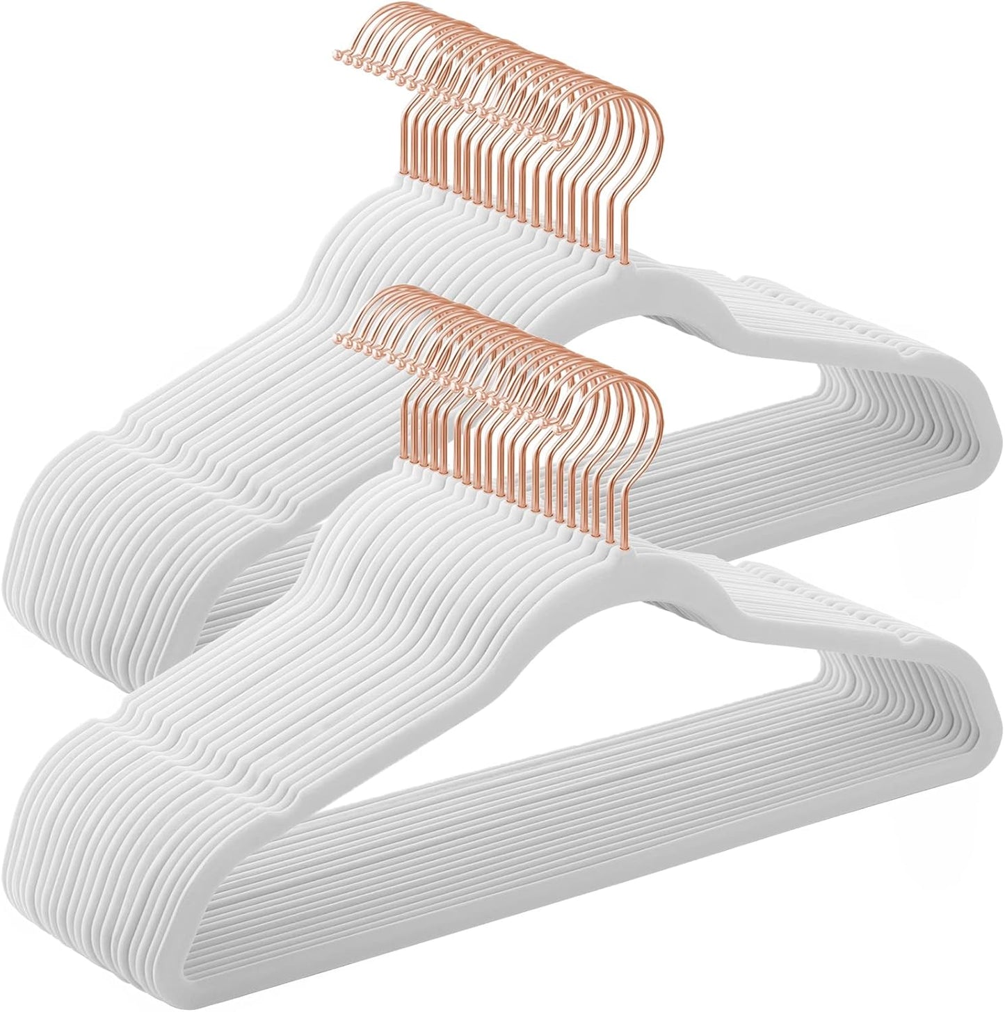 Slim Velvet Hangers, Non-Slip Clothes Hangers with Rose Gold Swivel Hooks, Space-Saving, for Closet, 50 Pack, White UCRF026W03