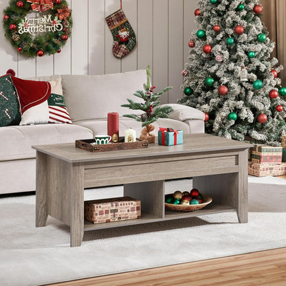 Lift Top Coffee Table, Coffee Table with Hidden Storage Compartment & Lower Shelf, 39.5In Center Table for Living Room, Office, Grey
