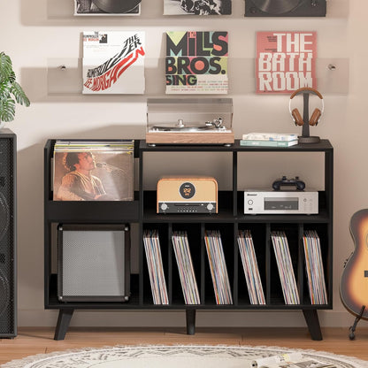 Large Record Player Stand, 48''Turntable Stand with Storage, Vinyl Record Holder with Display Area, Record Player Table Holds up to 450 Albums, Record Stand for Music Room Living Room
