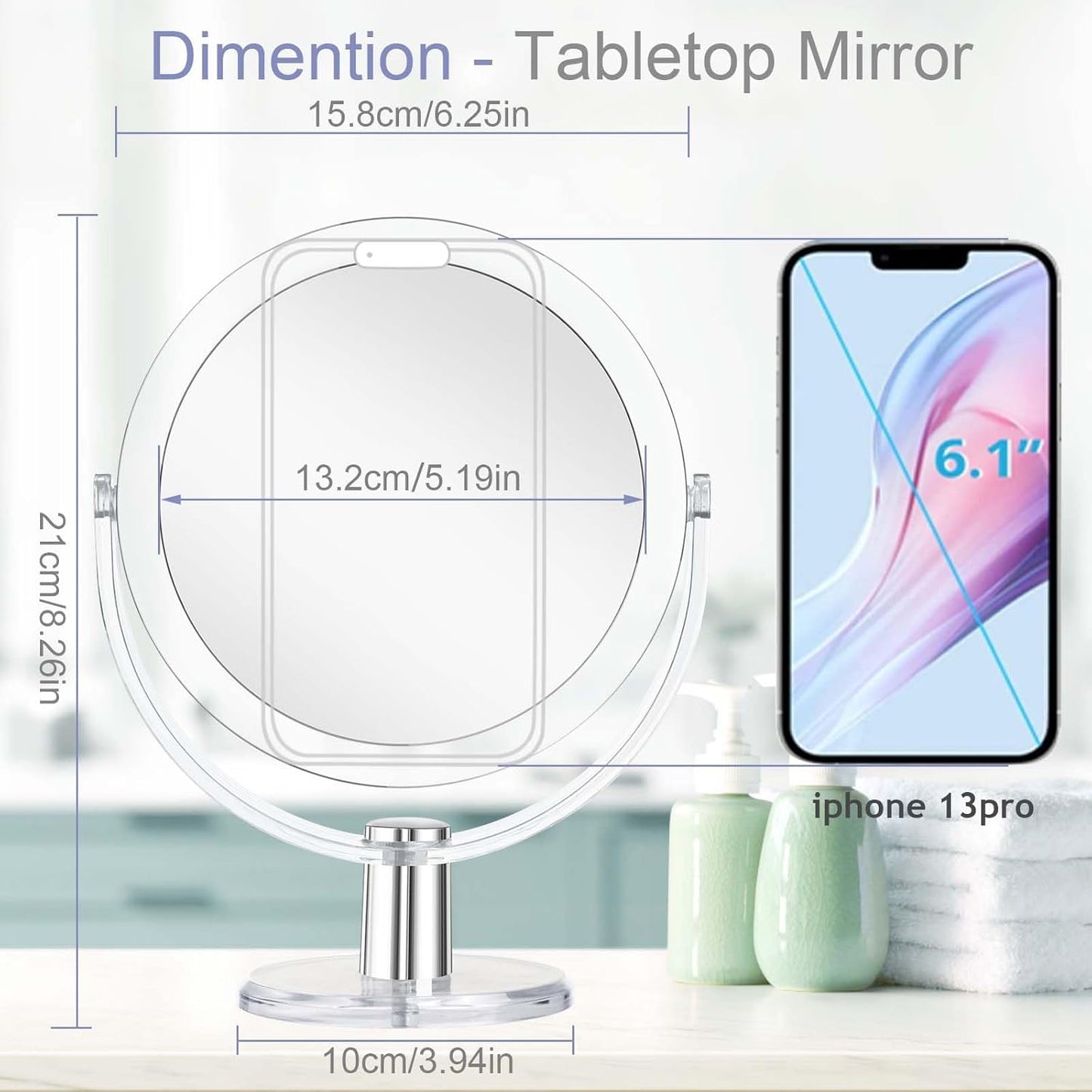 Vanity Makeup Mirror with Stand, 1X/15X Magnification Double Sided 360 Degree Swivel, Portable Table Desk Counter Top Magnifying Mirror, Tabletop Bathroom Shaving Mirror, 6.25 Inch