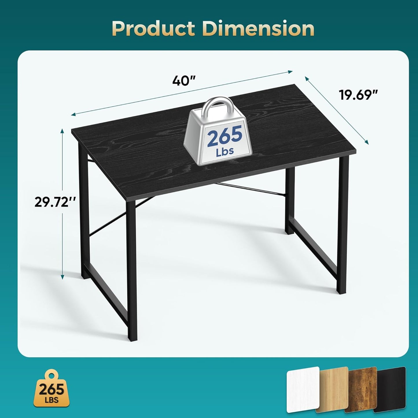 40 Inch Computer Office Desk for Small Spaces, Writing Gaming Work Desk Modern Study Table with Storage Bag & Headphone Hook Home Bedroom, Black