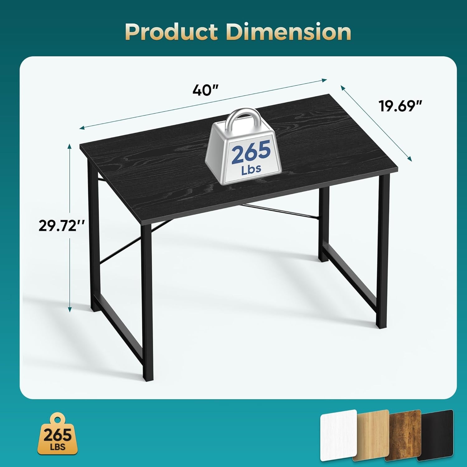 40 Inch Computer Office Desk for Small Spaces, Writing Gaming Work Desk Modern Study Table with Storage Bag & Headphone Hook Home Bedroom, Black
