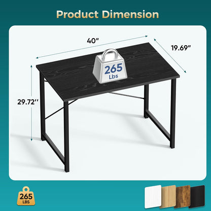 40 Inch Computer Office Desk for Small Spaces, Writing Gaming Work Desk Modern Study Table with Storage Bag & Headphone Hook Home Bedroom, Black