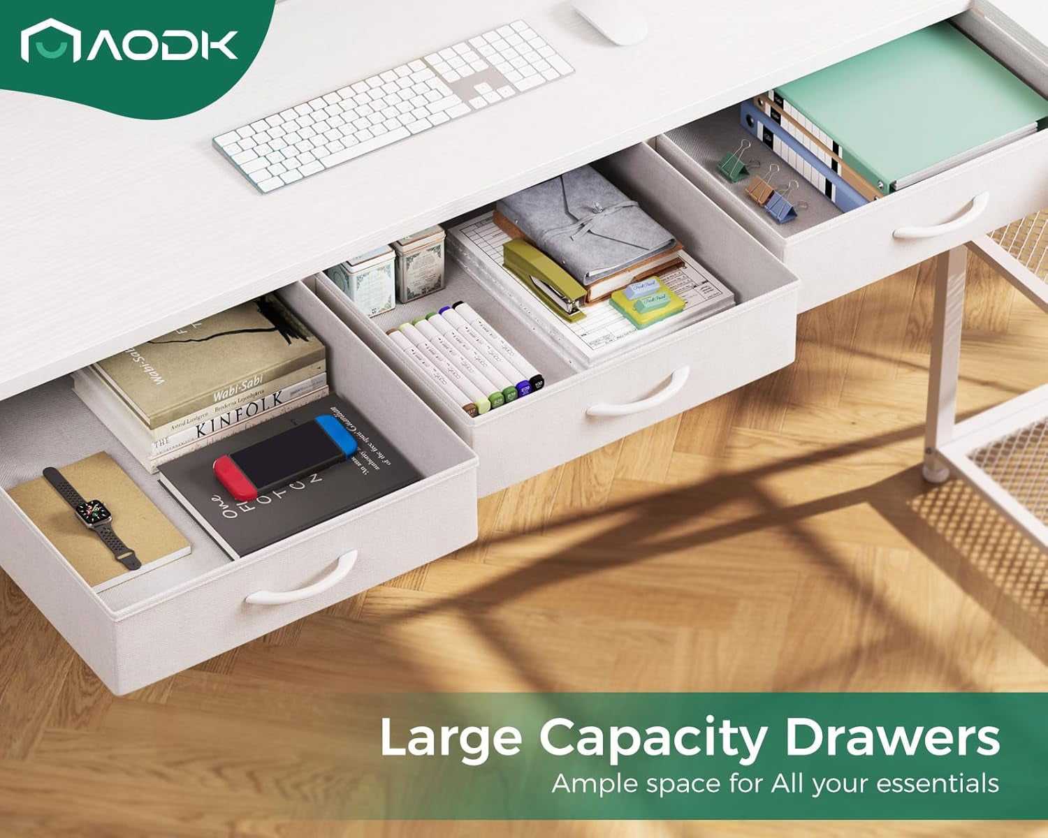 53 Inch L Shaped Computer Desk with Drawers, Corner Desk with Power Outlets & Reversible Storage Shelves, for Home Office Gaming, White