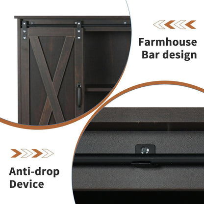 Coffee Bar Cabinet with Sliding Barn Doors, 42” Sideboard Buffet Cabinet with Storage, Farmhouse Coffee Bar Station Table Liquor Wine Bar with Shelves for Kitchen, Espresso
