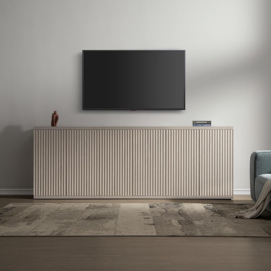 Buffet Cabinet with Storage Accent Sideboard Modern Credenza with Doors & Shelves Fluted Media Console Mid Century Coffee Bar Table for Living Room Kitchen Dining Room Hallway(3Pcs)