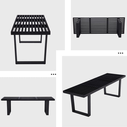 55" Black Wood Entryway Bench, Industrial End of Bed Bench for Bedroom, Wooden Dining Bench with Black Metal Frame, Long Bench Ottoman Bench for Living Room Foyer Indoor Hallway