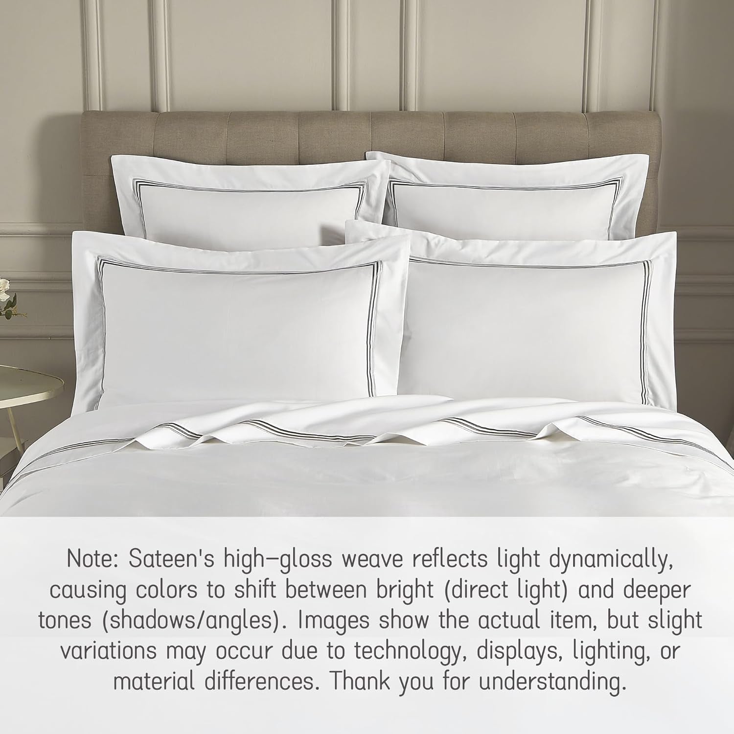 White Pillow Shams King Size Set of 2, 100% Cotton Luxury Hotel 3-Lines Embroidered Pillowcases, 400TC Sateen Weave Decorative Pillow Cases with Envelope Closure for Bedding, 20X36 Inches