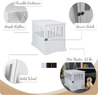 Wooden Lattice Pet Crate, End Table, Taupe Gray