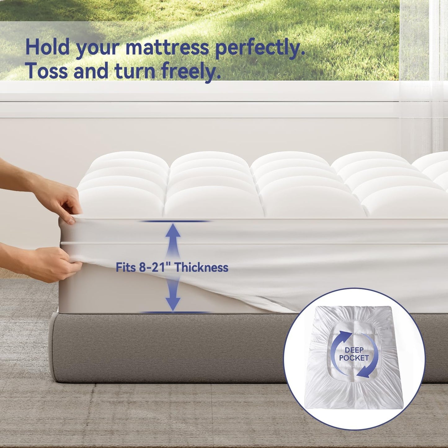 Queen Mattress Topper for Back Pain, Extra Thick Mattress Pad Cover, Plush Soft Pillowtop with Elastic Deep Pocket, Overfilled down Alternative Filling