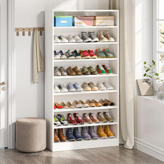 Shoe Cabinet, 9 Tiers 40-45 Pairs Heavy Duty Wood Freestanding Shoe Storage Cabinet, 70.8'' Tall Shoe Cabinet with Open Storage for Entryway, White