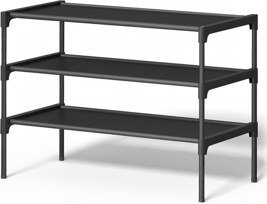 Shoe Rack, 3-Tier Shoe Storage Organizer, Space-Saving, 11.7 X 24.5 X 21 Inches, Entryway, Metal Frame, Non-Woven Fabric Shelves, Ink Black ULSH023BH01