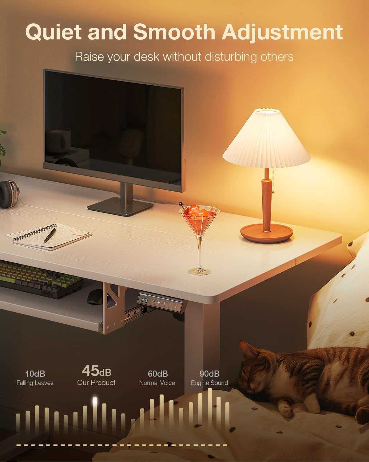 Electric Standing Desk with Keyboard Tray, 40 Inch Height Adjustable Small Table, Sit Stand Table, Writing Computer Desk for Home, Office, Workstation, White