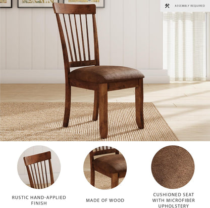 Berringer Dining Chairs Set of 2, Classic Wood Spindle-Back Design, Cushioned Microfiber Seat, Rustic Finish for Kitchen & Dining Room Chair, Walnut