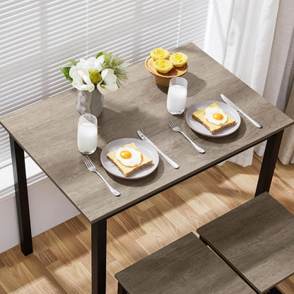 3 Piece Dining Table Set - Kitchen Table & Chair Sets for 2 - Compact Table W/ 2 Stools & Space Saving Design for Dining Room Living Room Kitchen, Gray