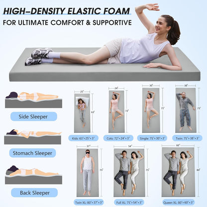 Memory Foam Camping Mattress Pad,3Inch Sleeping Pad for Camping,Non-Slip Bottom Floor Cot Car Mattress Bed with Retaining Portable Roll up Mattress Pad Mat for Travel Truck Guest Bed Tent