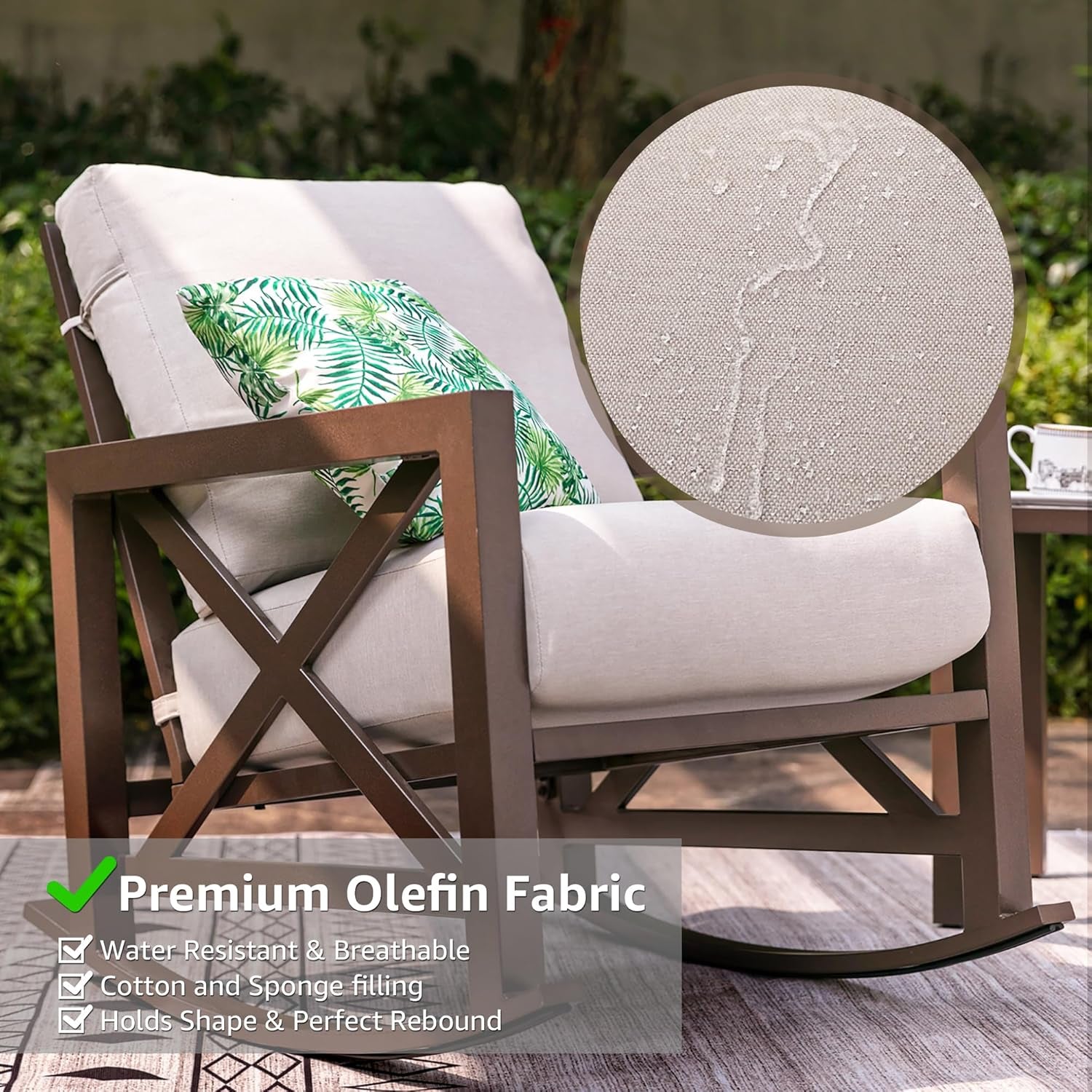 Rocking Bistro Set, 3 Piece Outdoor Patio Conversation Furniture Set with 2 Rockers and 1 Metal Coffee Table with Thick Cushions,2 Pack Patio Chair Covers Waterproof
