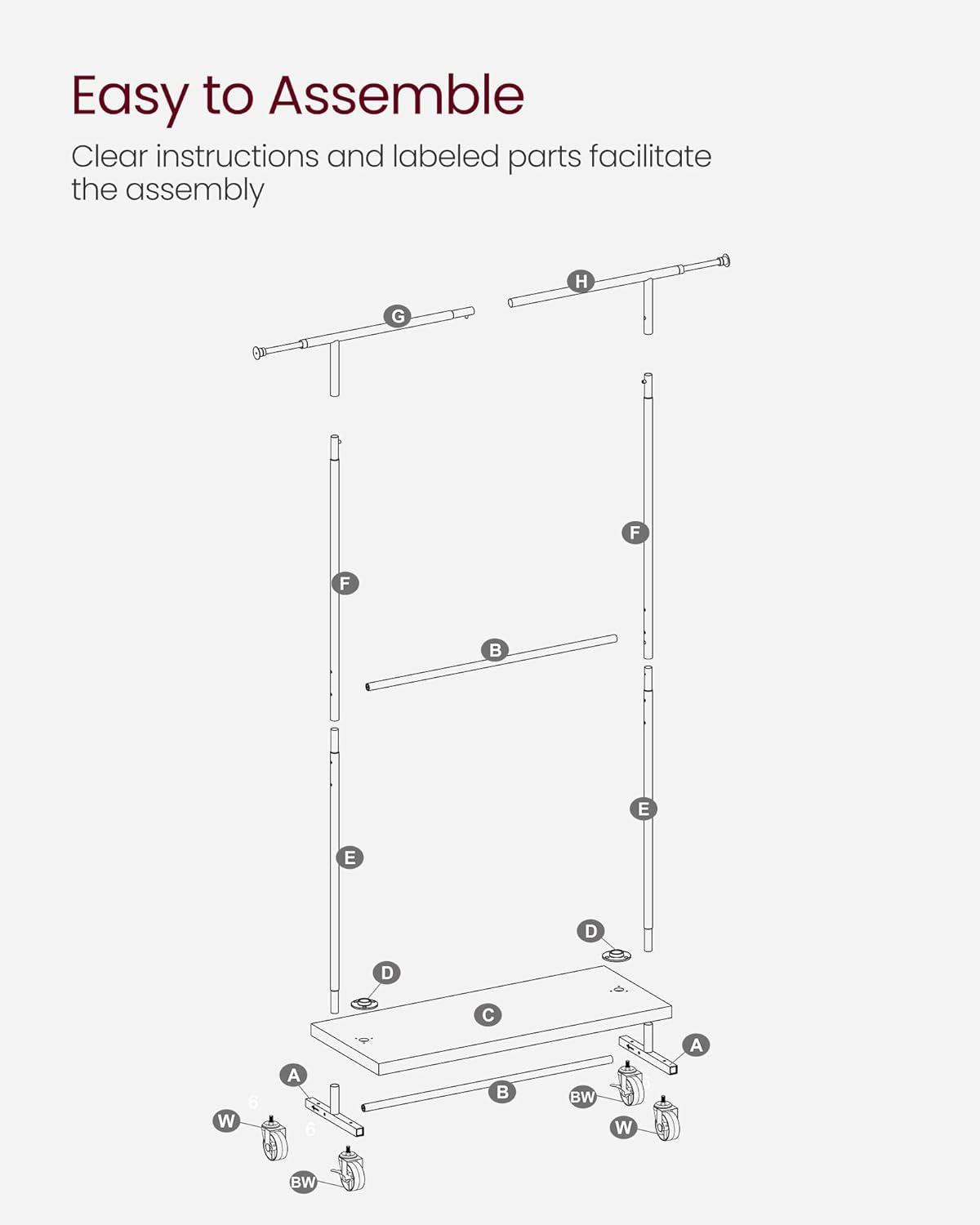 Clothes Rack, Clothing Rack with Wheels, 43.3-66.9 Inch Extendable Bar, Height-Adjustable Garment Rack, 332 Lb Load, 2 Brakes, Heavy-Duty, Industrial, Rustic Brown and Black URGR111B01V1