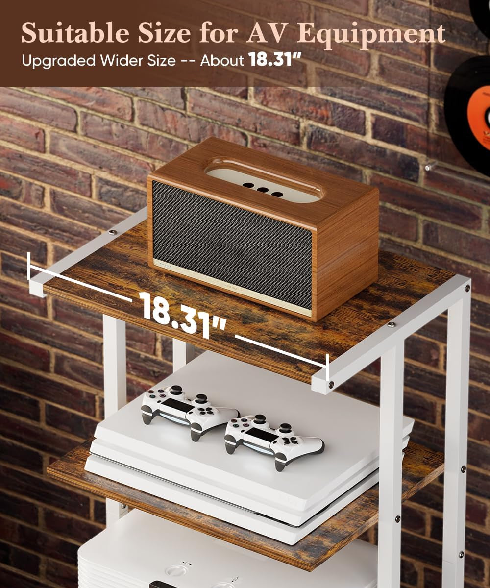 4-Tier Media Storage Stand, Audio Media Rack for Living Room, Gaming Room, Music Studio, Wooden Game Console Shelf for TV Accessories/Audiovisual Equipment/Optical Disc/Ps4, White