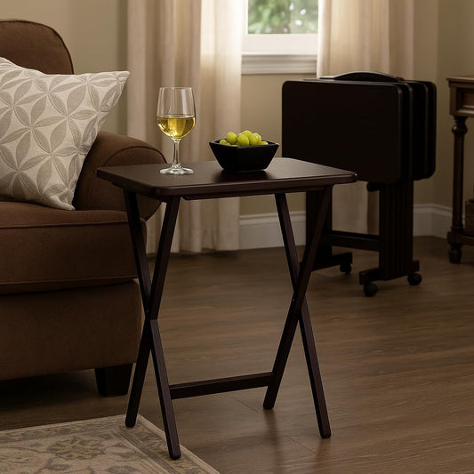 Folding TV Tray Set of 5 - Durable Small Folding Tables, X-Frame Design, Convenient Snack Tray Tables, Easy Assembly, Ideal for Living Room & Dining (Espresso)