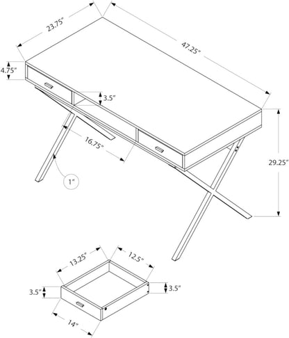 Multi-Use Rustic Computer Desk with X-Design Metal Base, Small Study Workstation with 2 Large Storage Drawers and 1 Open Concept Shelf, Easy Maintainable