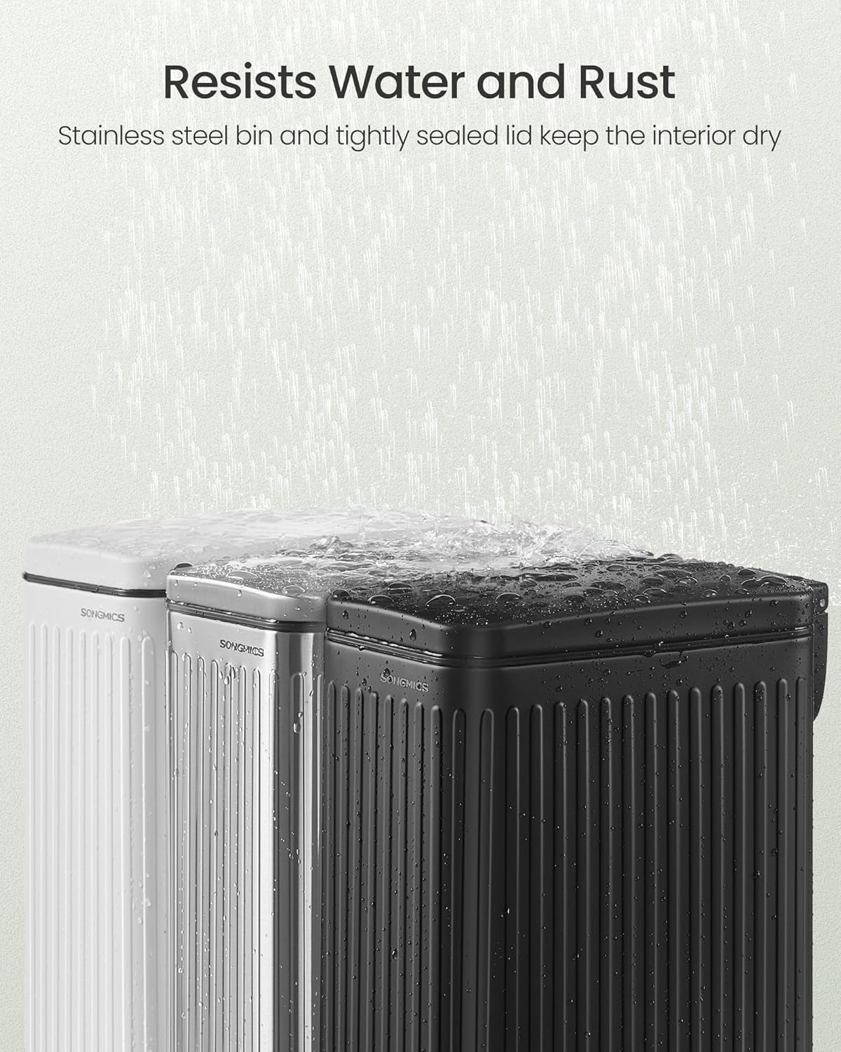 Bathroom Trash Can, 1.6-Gallon (6 L) Trash Bin with Lid, Slim for Small Spaces, Stainless Steel Garbage Can, Soft Close, White ULTB563W02