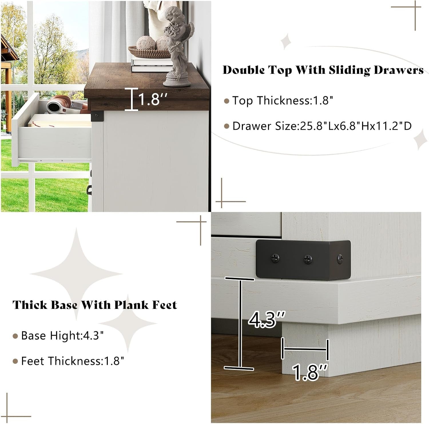 4 Pieces Farmhouse Bedroom Set, Includes 6 Drawer Large Dresser Chest, 5 Drawer Tall Dresser Chest, Nightstand Set of 2 with Charging Station, Wood Rustic Chest of Drawer, Living Room, White