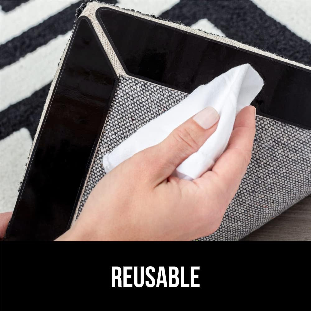 Rug Gripper Pads, Keep Area Rugs Corners from Curling and Bunching, Reusable Dual-Sided Flexible Sticky Pad, Grips Floor Underlayment, Hold Carpet in Place on Hardwood Floors, 8 Pack