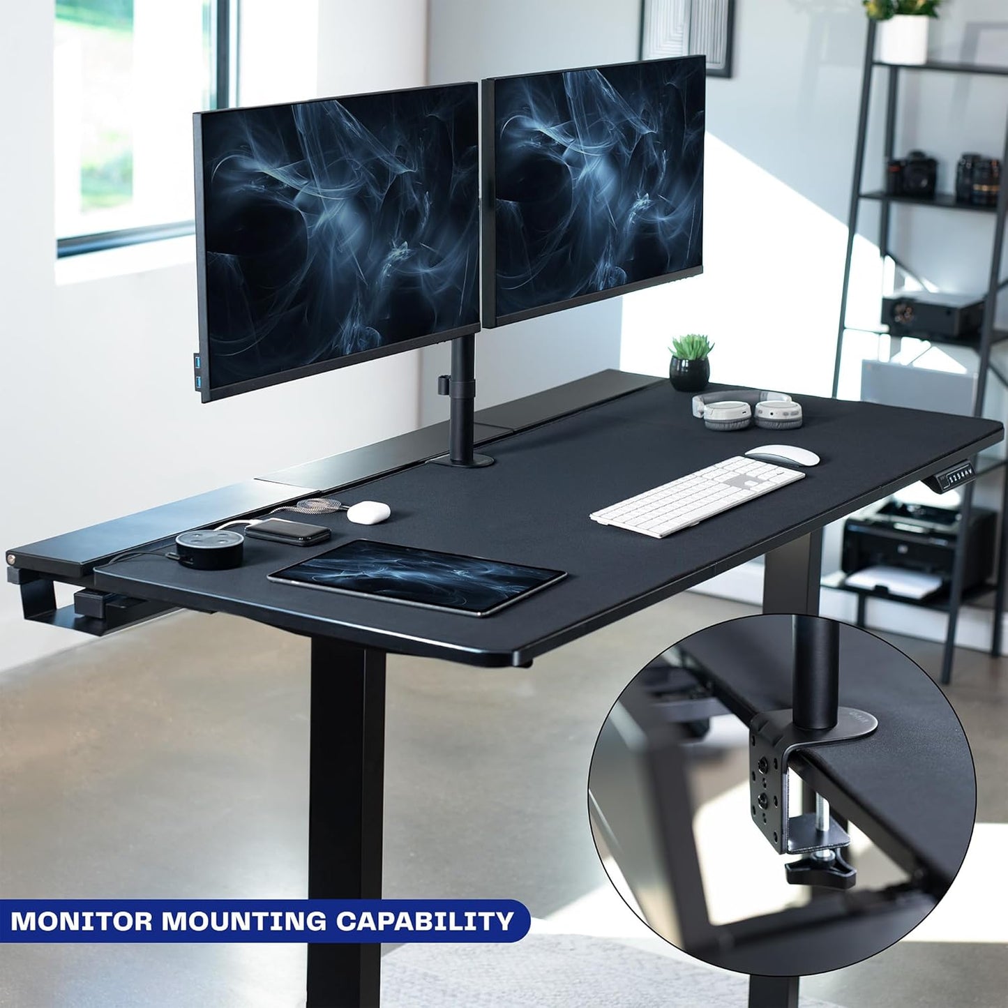 Electric 60 X 30 in Standing Adjustable Gaming Desk with Hidden Cable Trays, Full-Size Mouse Pad, Black Top Black Frame, DESK-KIT-1B6-P3B
