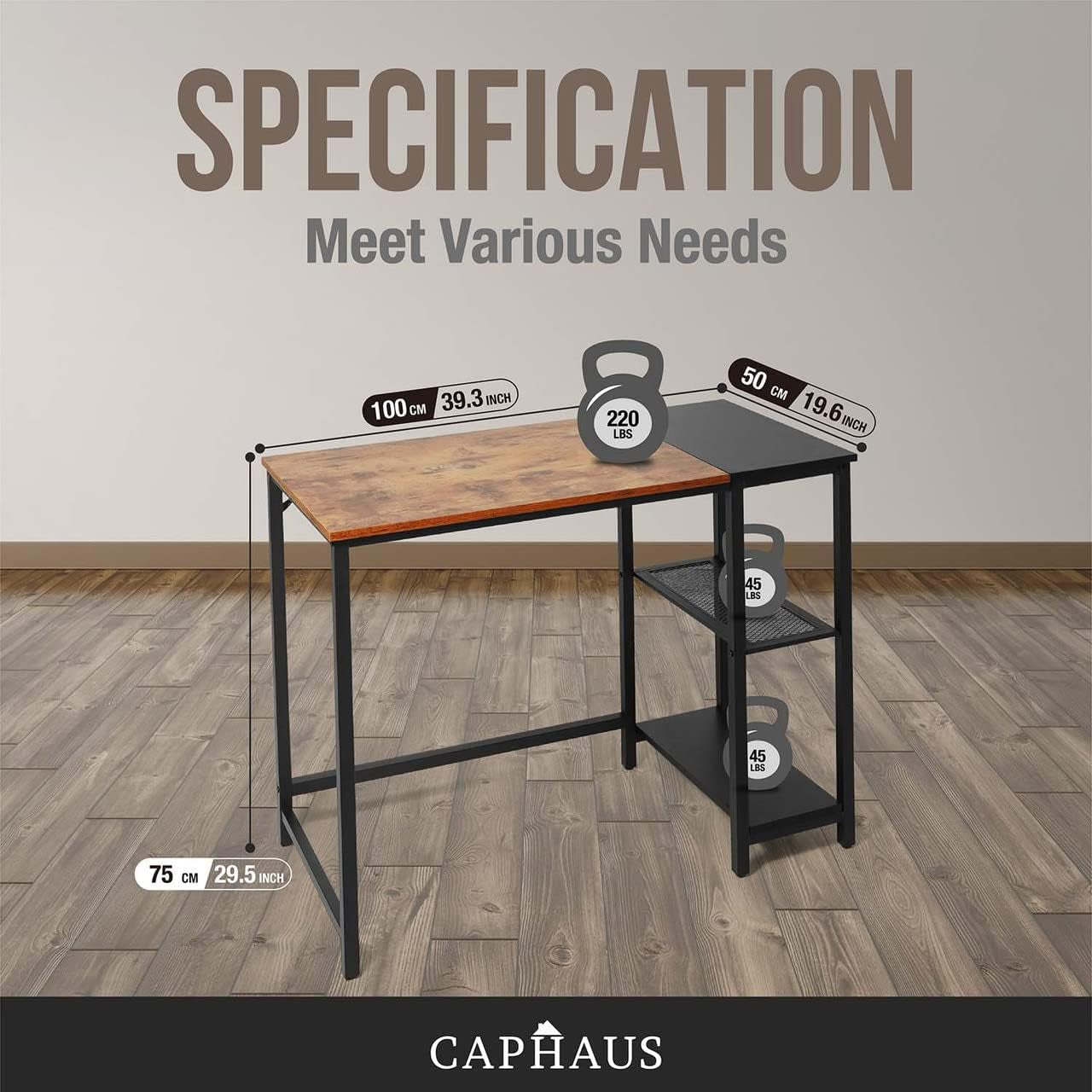 40 Inch Computer Desk with 2-Tier Storage Shelves, for Home Office & Gaming, Small Spaces Desk for Bedroom/Office, Easy Assemble P2 Board & Steel Legs, Rustic Oak & Black (220 Lbs Load)