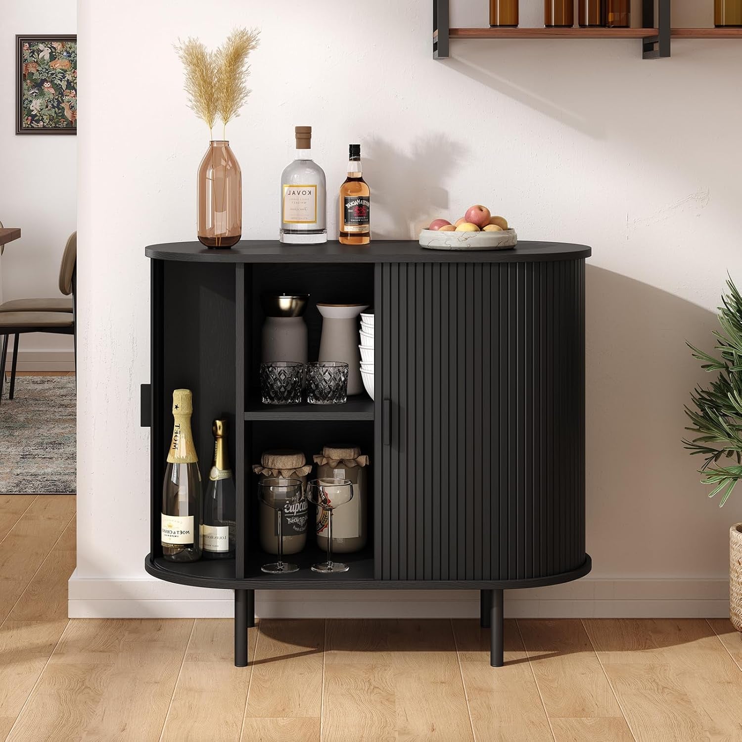 31.5" Sideboard Buffet Cabinet with Storage, Storage Cabinet with Sliding Door & Adjustable Shelf, Modern Accent Coffee Bar Console Table for Kitchen, Entryway, Black