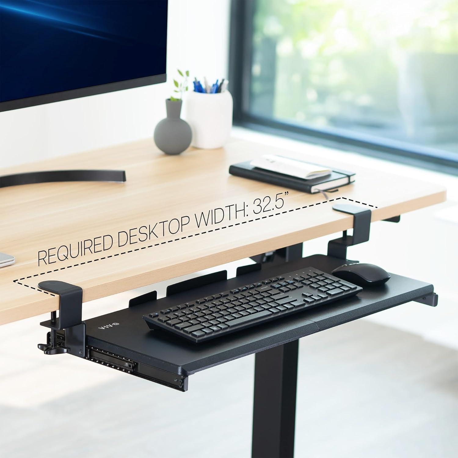 Large Keyboard Tray under Desk Pull Out with Extra Sturdy C Clamp Mount System, 27 (33 Including Clamps) X 11 Inch Slide-Out Platform Computer Drawer for Typing, Black, MOUNT-KB05E