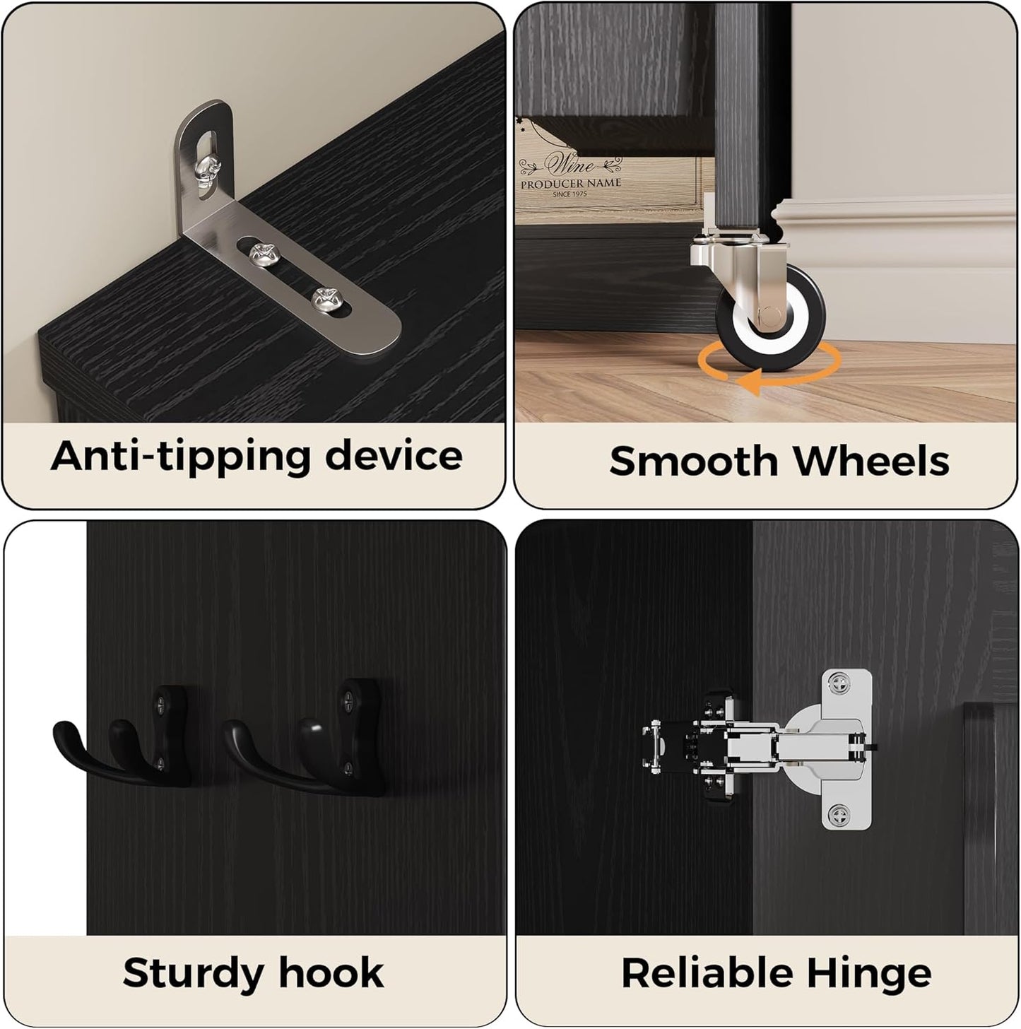 Narrow Kitchen Pantry Storage Cabinet, 72" Slim Single Door with 6 Adjustable Shelves, Door Rack and Wheels, Space Saving Freestanding Storage Floor Cabinet for Small Place, Black