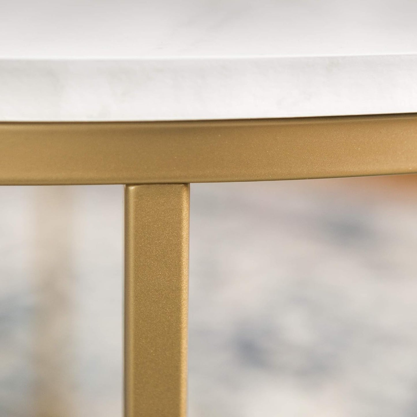 Modern Glam round Accent Faux White Marble Coffee Table with Gold X-Base, 36 Inch
