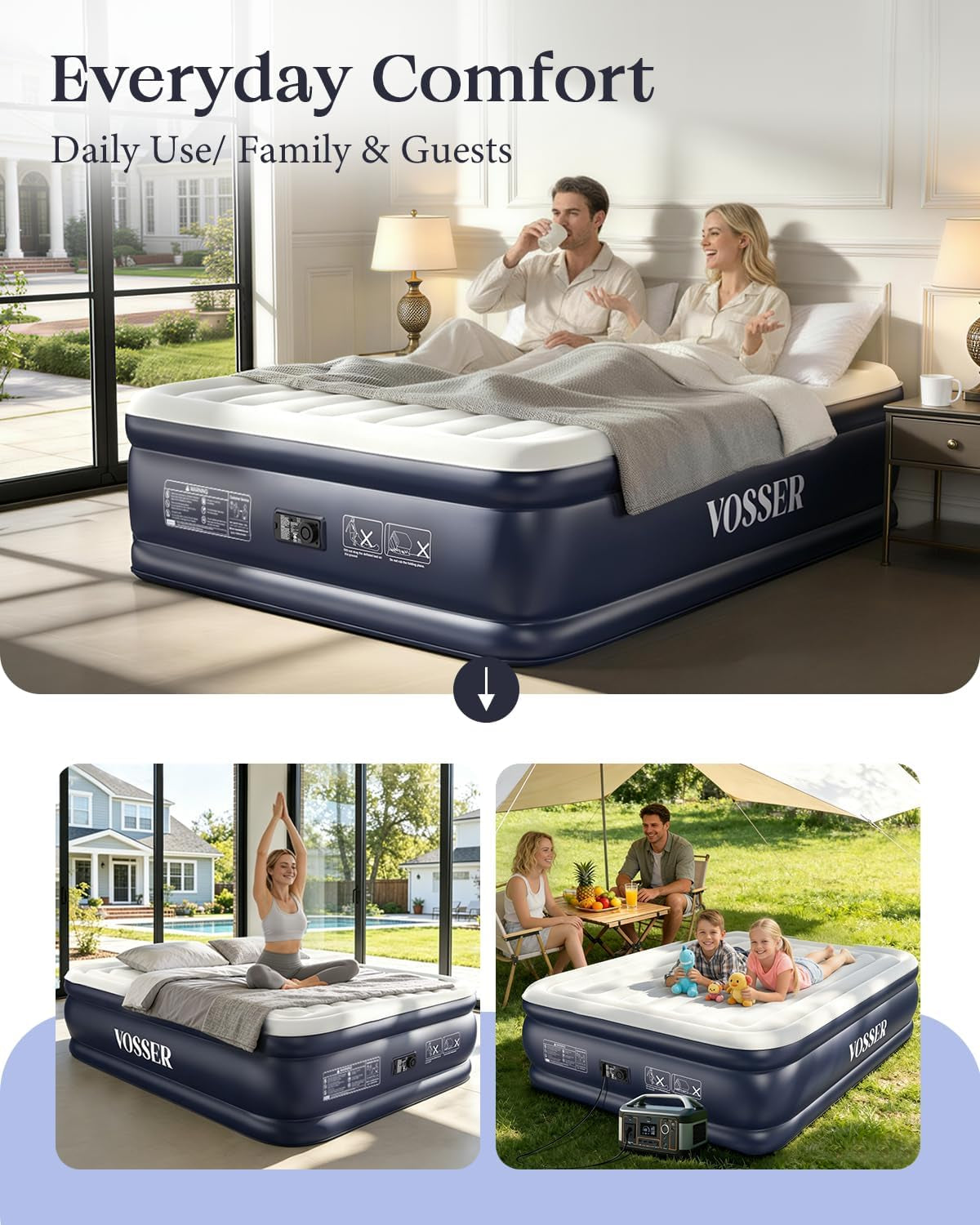 Air Mattress Queen with Built-In Pump, 18" Raised Inflatable Blow up Mattress,Upgraded Heavy Duty Portable Air Bed for Home,Guests,Floor & Camping, Self Inflating Colchon Inflable for Adults