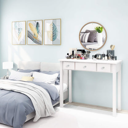 Home Office Small Writing Desk with Drawers Bedroom, Study Table for Adults/Student, Vanity Makeup Dressing Table save Space Gifts White (White)