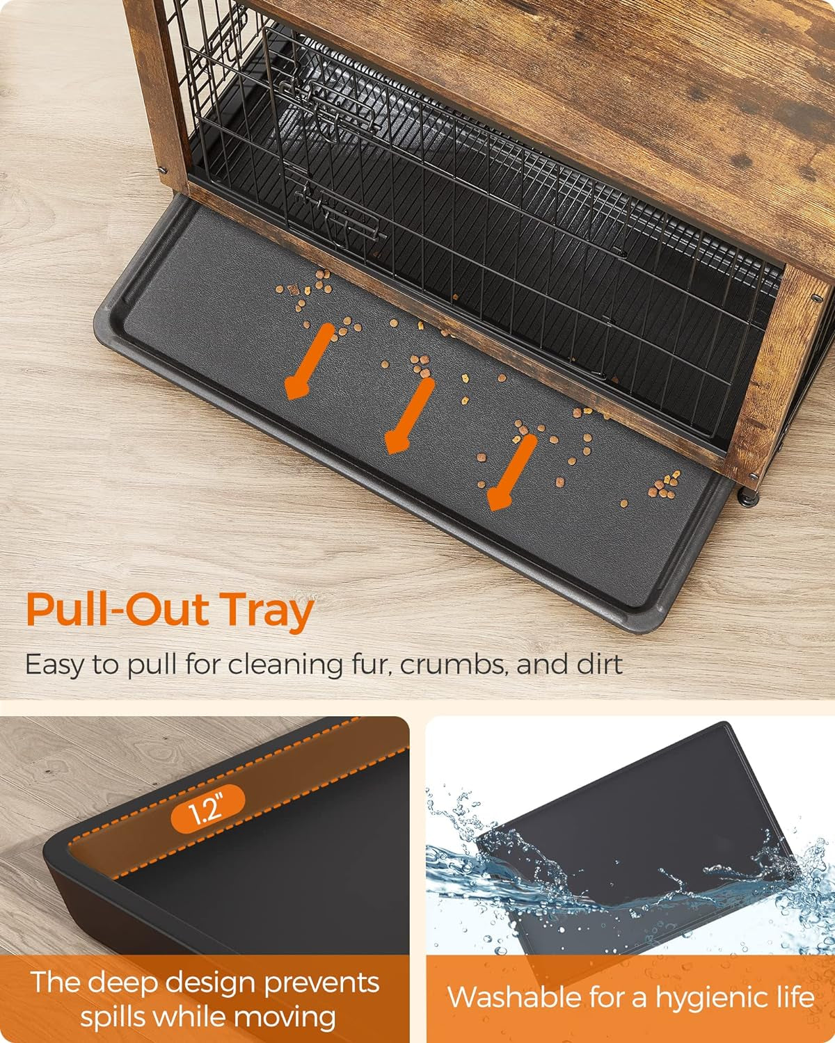 Dog Crate Furniture, 38.6" Side End Table, Modern Kennel for Dogs Indoor up to 70 Lb, Heavy-Duty Dog Cage with Enclosed Base, Double-Door Dog House, Rustic Brown UPFC023X01