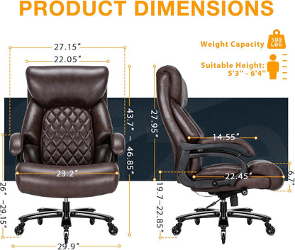 Big and Tall Office Chair for Heavy People, 500LBS High Back Extra Wide Heavy Duty Executive Office Chair Comfortable for Home Office, Large Computer Desk Chair with Adjustable Lumbar Support Brown