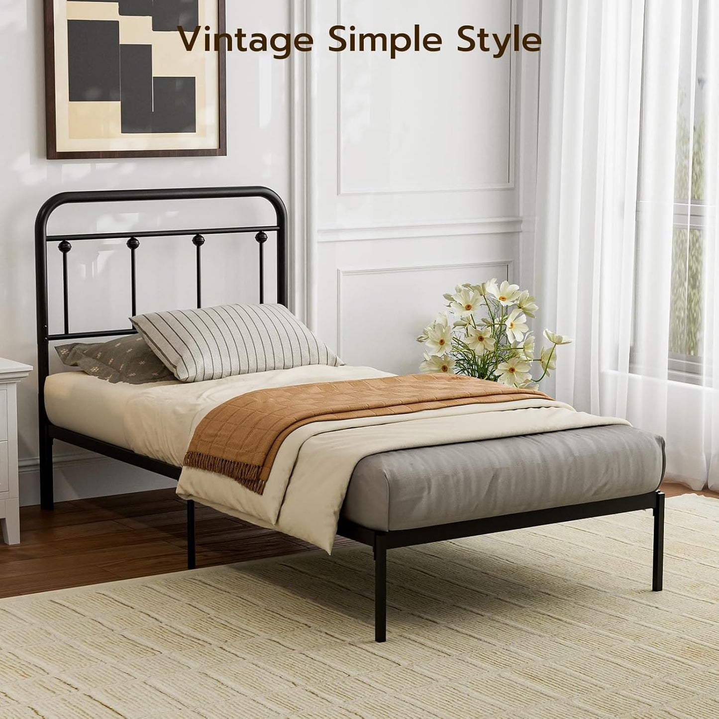 Twin Size Metal Headboard Only,Adjustable Height, Farmhouse Victorian Style,Black