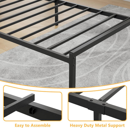 Twin Bed Frames with Built-In Charging Station and LED Light, Metal Platform Bed with Headboard and Storage Shelf, Noise-Free, No Box Spring Needed, Black