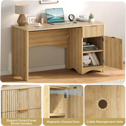 47 Inch Computer Desk with Drawer, Office Desk with File Cabinet, Modern Executive Desk Adjustable Shelves for Home Office Bedroom Study, Natual Oak