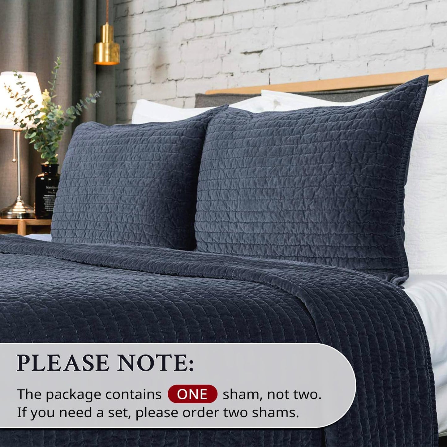 Bed Pillow Sham Royal Cotton Velvet Pic-Stitch King Pillow Sham - 20'' X 36'', Dusty Blue, 1 Piece