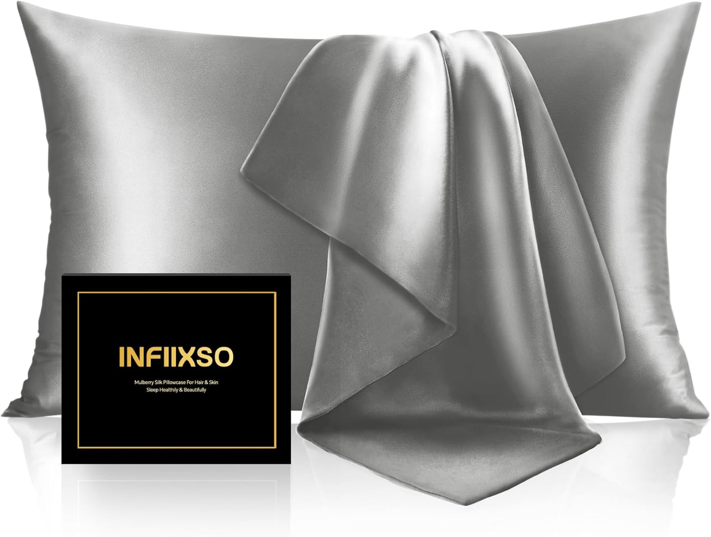 Mulberry Silk Pillow Case King Size, Silk Pillowcase with Hidden Zipper 20"X36", Extraordinary Smooth and Soft Pillow Cases for Hair and Skin(Dark Grey, 1 Pack)