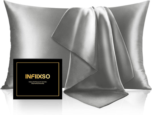 Mulberry Silk Pillow Case King Size, Silk Pillowcase with Hidden Zipper 20"X36", Extraordinary Smooth and Soft Pillow Cases for Hair and Skin(Dark Grey, 1 Pack)