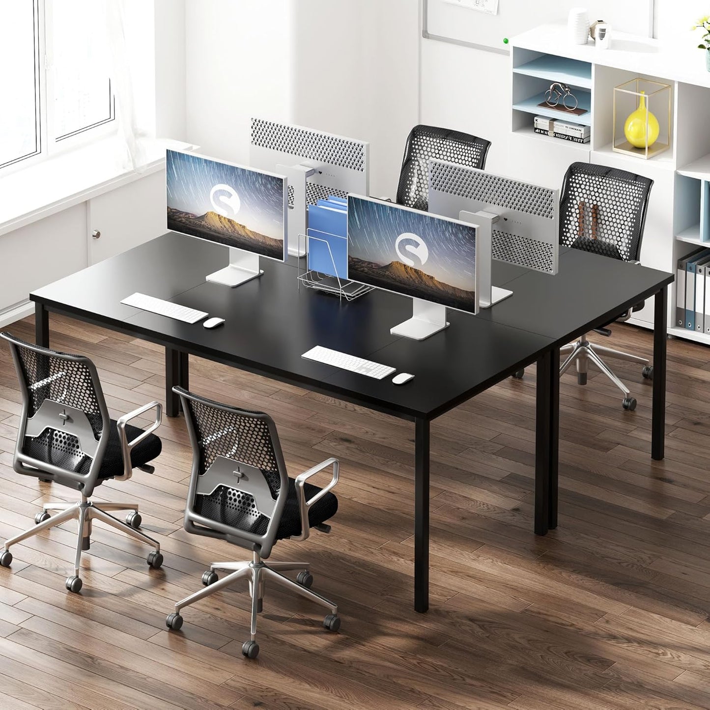 Large Computer Desk, 70.8 Inch Study Student Writing Desk, Simple Style PC Workstation with Black Metal Frame for Home Bedroom, Black