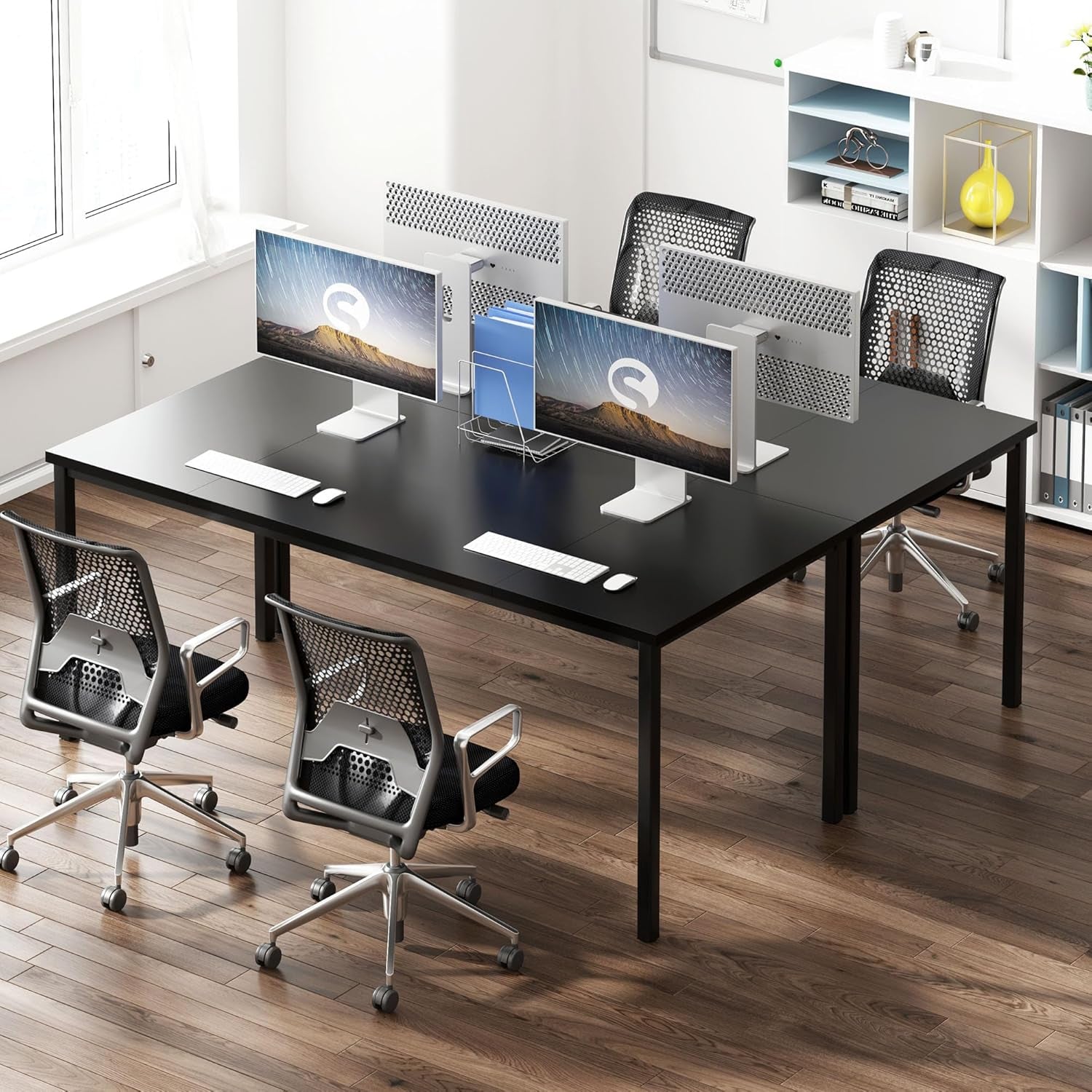 Large Computer Desk, 70.8 Inch Study Student Writing Desk, Simple Style PC Workstation with Black Metal Frame for Home Bedroom, Black