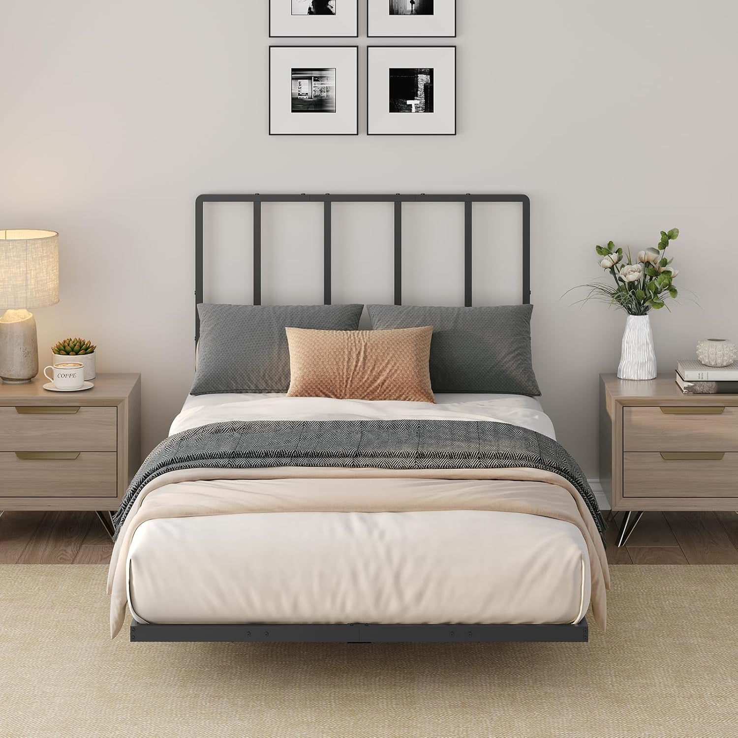 Headboard Twin Size, Metal Headboards with Universal Adapters, Adjustable Height, Modern Head Board Twin Size Only for Bedroom, Black