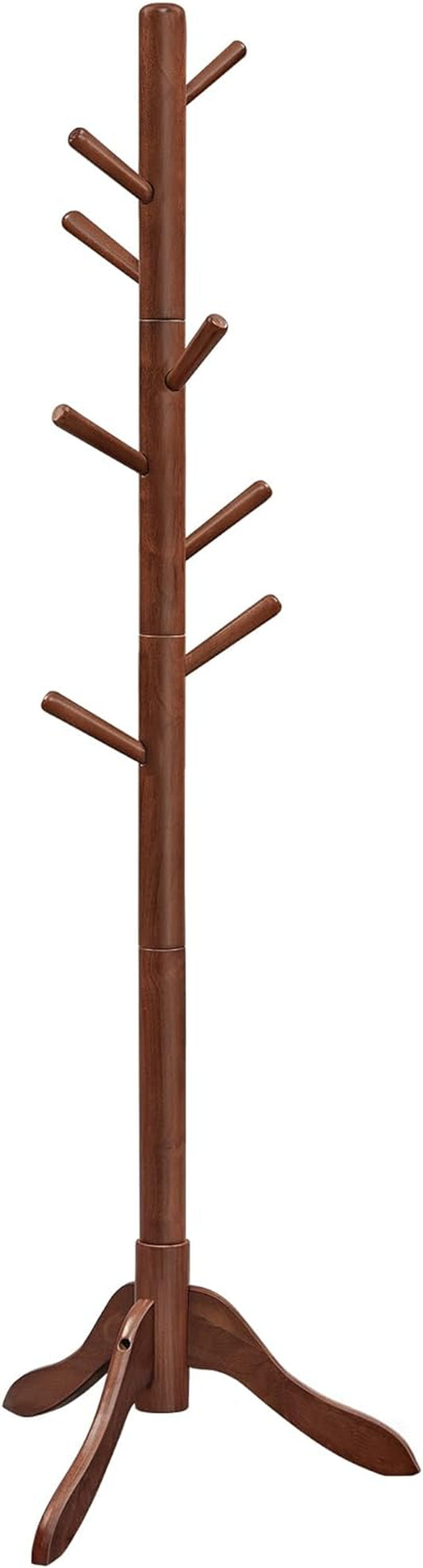 Solid Wood Coat Rack, Free Standing Tree-Shaped Coat Rack with 8 Hooks, 3 Height Options, for Clothes, Hats, Bags, Living Room, Bedroom, Home Office, Dark Walnut URCR01WN