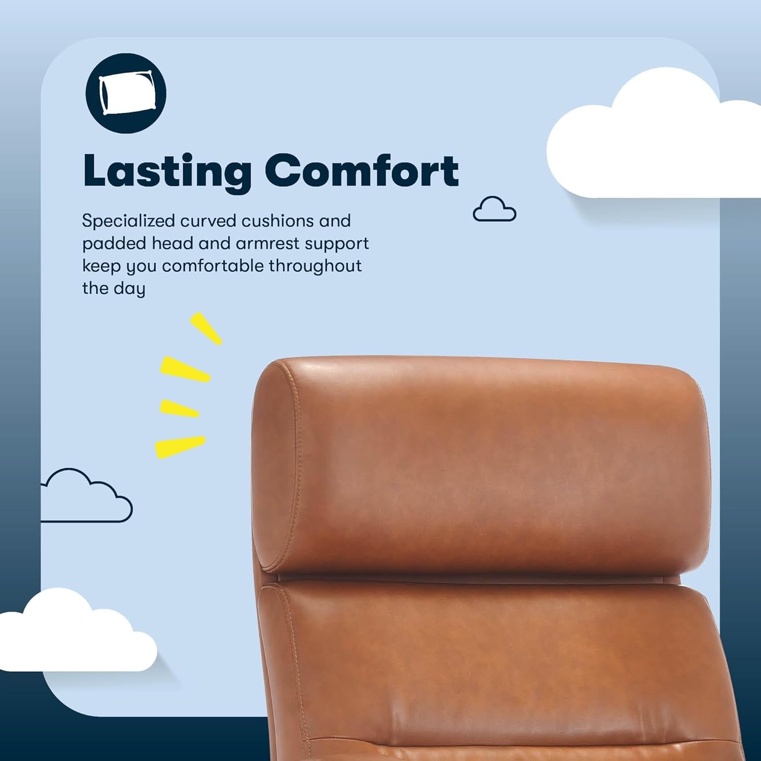 Comfort Executive Mid-Back Officechair, Semi Plush Cushion Seat, Padded Armrests, quality Foam, Metal Swivel Base, Ergonomic Computer Deskchair for Home or Office, Bonded Leather, Cognac